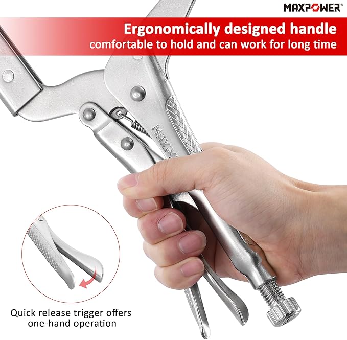 MAXPOWER 18-inch C Clamp Locking Pliers, Locking C Clamp with Regular Tips, MAX Jaw Capacity Up to 6.5"