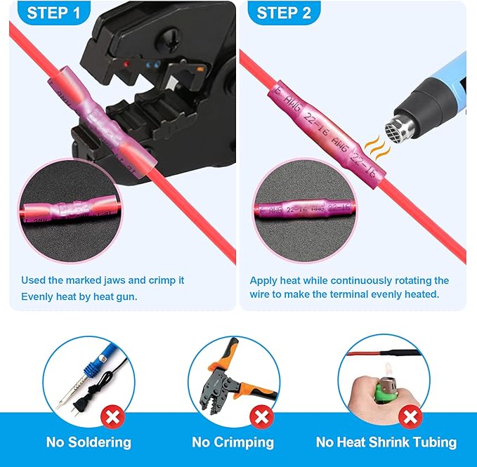 ZhiYo Heat Shrink Butt Connectors - Electrical Wire Connectors Kit - Insulated Waterproof Marine Automotive Wire Crimp Terminals - AWG 22 – 10 3 Sizes Butt Splice (50PCS)