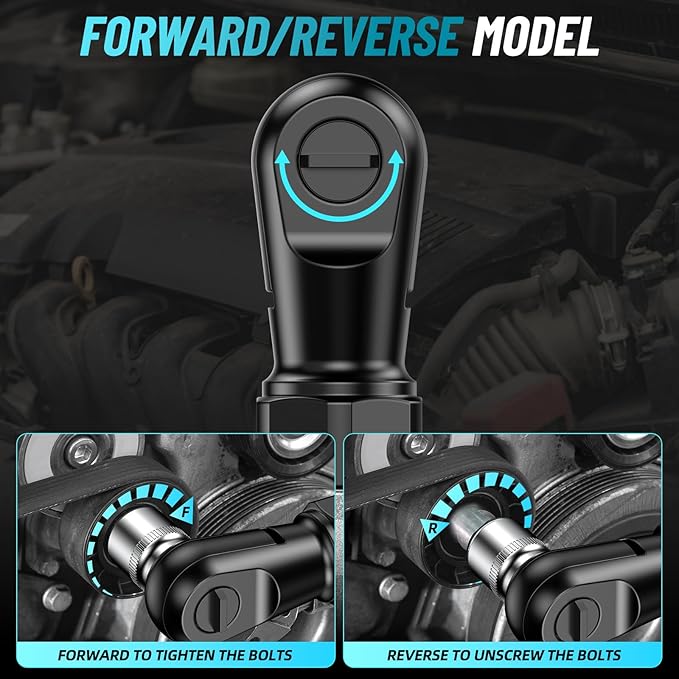 Seesii 21V Cordless Electric Ratchet Wrench Set, 66Ft-lbs 200RPM Power Ratchet Wrench 3/8", Variable Speed Trigger, 2x 2.0A Batteries & Charger, 8 Sockets, 1/4" and 1/2" Adapter, 3" Extension Bar