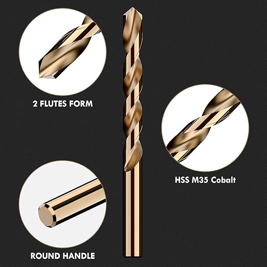 Cobalt Number Size Drill Bit Set, 60Pcs M35 High Speed Steel Jobber Length Drill Bit Kit for Hardened Metal, Stainless Steel, Cast Iron, Wood and Plastic, with Index Storage Case, #1-60