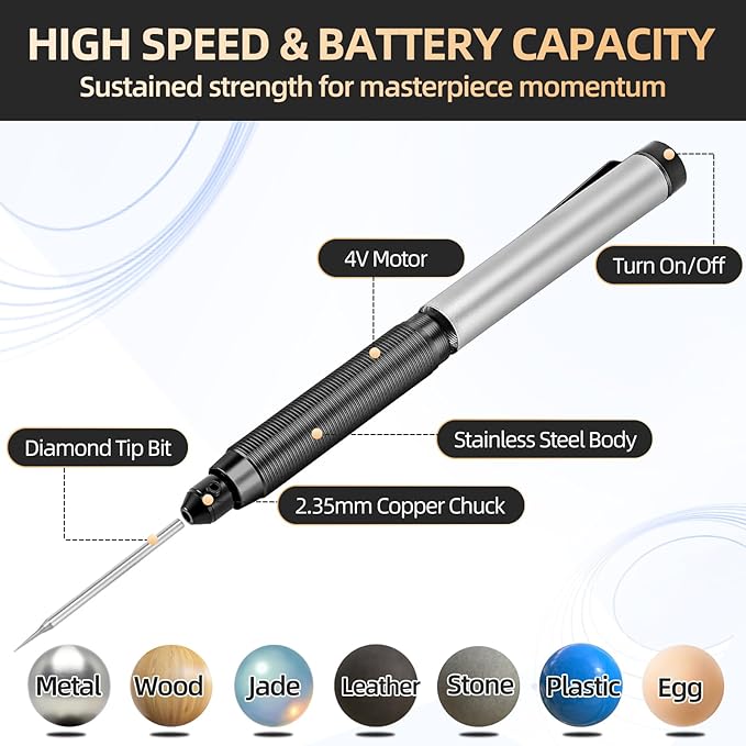 Engraver Pen, HARDELL Engraving Pen USB Rechargable with Premium Bits, Cordless Engraving Tool Portable, Micro DIY Engraving Tool Kit for Glass Stone Wood Metal Plastic Jewelry