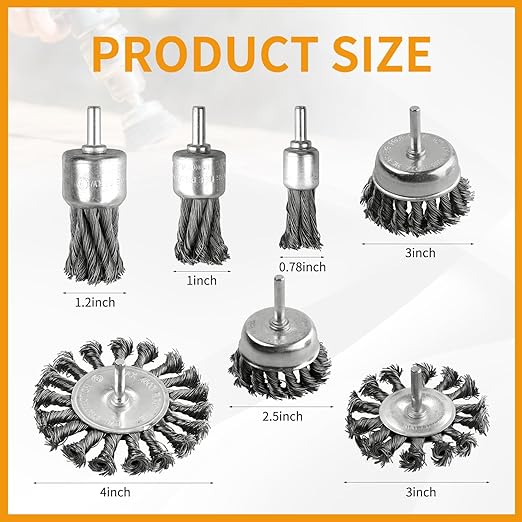 7 Pack Twist Knot Wire Wheel Brush Crimped Cup Wire Wheels Brush Set for Drill with 1/4-Inch Shank for Rust Removal, Corrosion and Paint