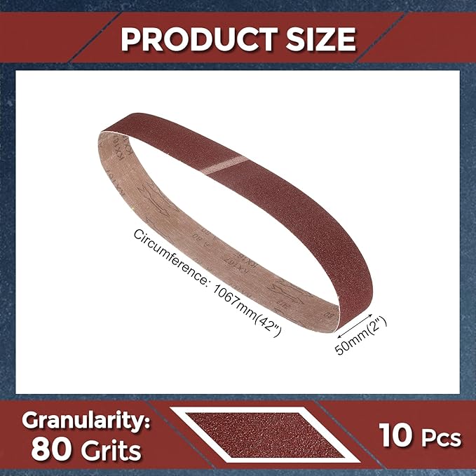 6 Pcs Sanding Belts 2 x 42 Inch 80 Grit Aluminum Oxide Abrasive Sandpaper for Belt Sander Metal Grinding Wood Working Weld Rust Removal