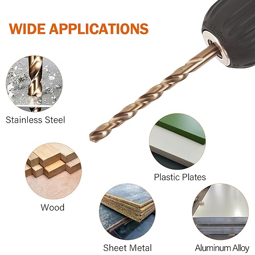 KENDO 5/16 Inch Cobalt Drill Bits (13pcs), M35 High Speed Steel, 135 Degree Tip, Jobber Length Twist Drill Bit Set for Hard Metal, Stainless Steel, Cast Iron, Wood and Plastic, with Storage Case
