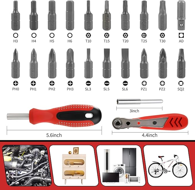 24 in 1 Multi-Bit Ratcheting Screwdriver, Magnetic Interchangeable Ratchet Screwdriver with Changeable Bits（Phillips,Slotted,Hex,Square,Torx）for Home,Work,DIY.