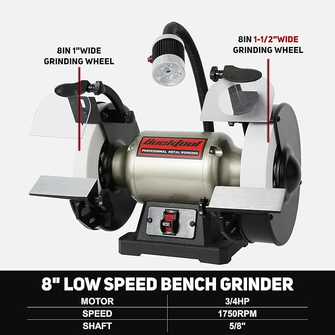 BUCKTOOL 8 Inch 3/4 HP Low-Speed Bench Grinder fit CBN Wheel Professional Wobble-free Wheel Grinder TDS-200C4HL