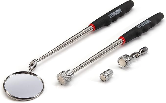 Steelman Telescoping Inspection Mirror and Magnetic Retrieval Tool Kit, Swivel Heads, Extendable Ergonomic Handles, Hold Up to 8 Pounds, 4-Piece Set