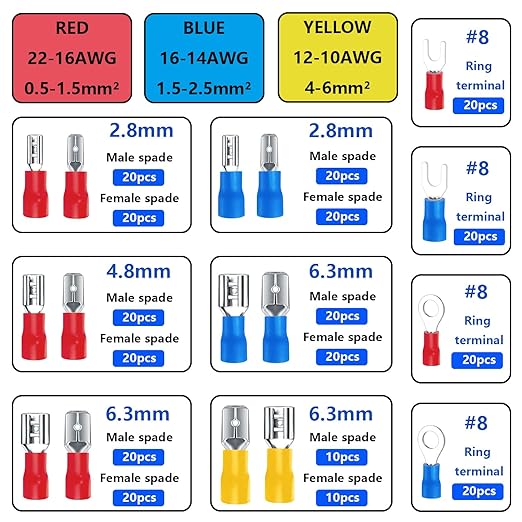 Tnisesm 300Pcs Spade Connector 16 Types with Professional Wire Stripper/Wire Crimping Tool, Wire Cutter, Wire Crimper, Cable Stripper, Wiring Tools and Multi-Function Hand Tool