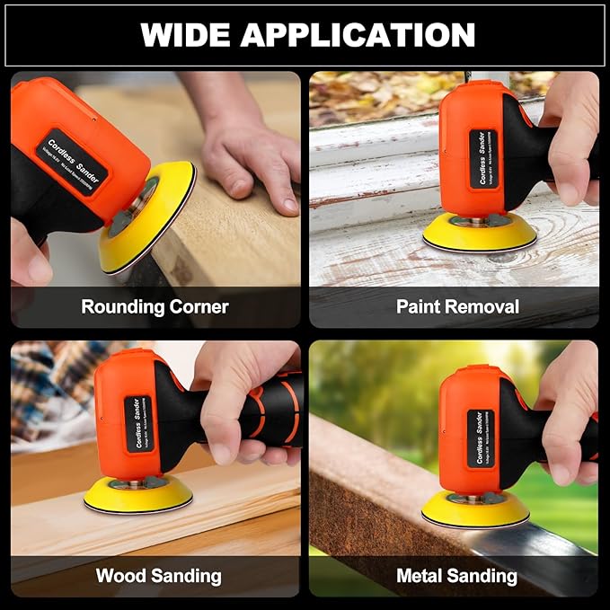 Cordless Sander, 3" Palm Sander with 2Pcs 16.8V 3.0Ah Batteries, 3500RPM Mini Polisher, 30 Accessories Sander Tool for Sanding/Polishing/Waxing/Cleaning