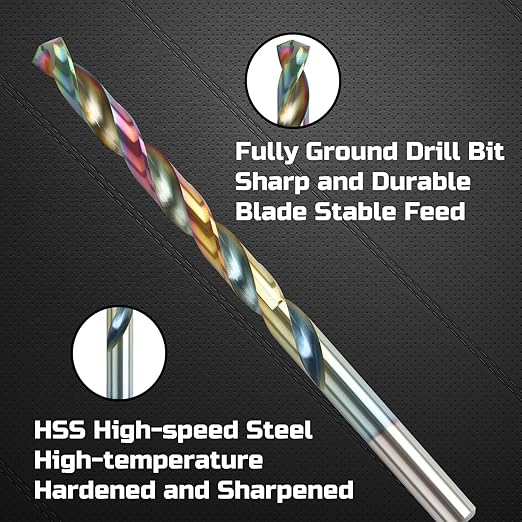 Lichamp Drill Bit Set, 13Pcs M2 HSS Cobalt Drill Bits from 1/16" to 1/4" for Metal, Cast Iron, Stainless Steel and Plastic with Durable Index Metal Storage Case, Colorful Titanium Plating