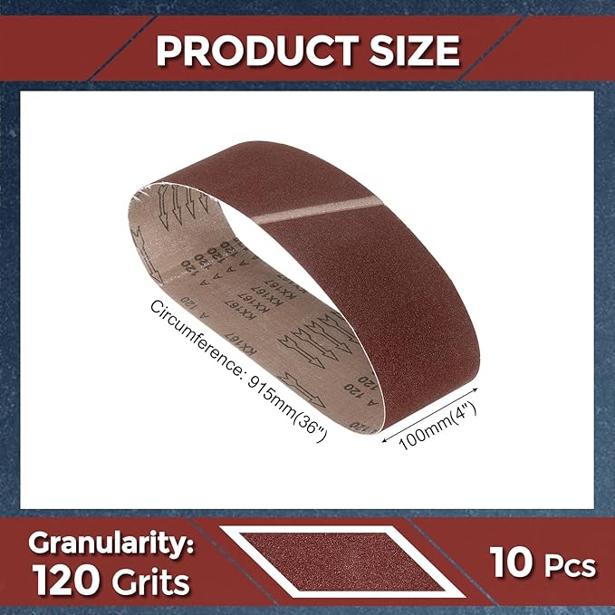 10 Pcs Sanding Belts 4 x 36 Inch 120 Grit Aluminum Oxide Abrasive Sandpaper for Belt Sander Metal Grinding Wood Working Weld Rust Removal