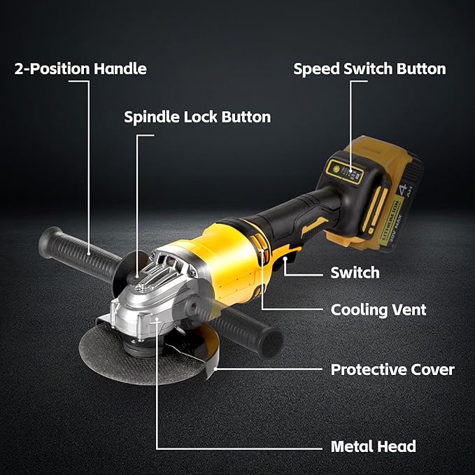 Cordless Angle Grinder Compatible with Dewalt 20V Max Battery(NO Battery) (NO Wheels) Brushless 4-1/2" Angle Grinder for Cutting, Griding, Polishing(10000RPM)
