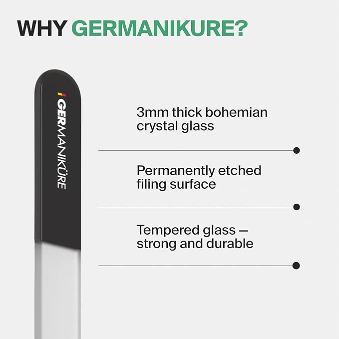 GERMANIKURE Czech Crystal Glass Nail File in Suede Leather Case, Original Gray Branded, Professional Manicure & Pedicure Products for Easy Shaping of Natural Nails