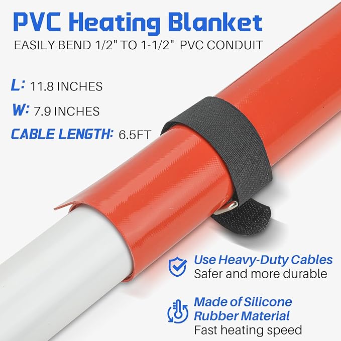PVC Heating Blanket 1/2" To 1-1/2", PVC Conduit Bender 3 Minutes of Heating, Easy Bending, Use High-Quality Silicone Material, Faster Heating Speed with Longer Service Life, 120V/200W