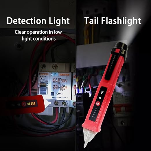 Voltage Tester, Non-Contact Voltage Detector, Electrical Tester, 3 Ranges AC 12V/48V/70V-1000V, Live/Null Wire Tester with Buzzer Alarm and Flashlight, Wire Breakpoint Finder - Red