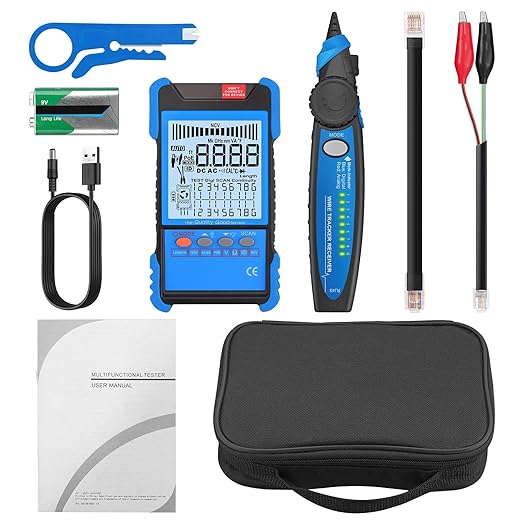 Network Cable Tester with NCV, Poe Cable Tracker Ethernet Cable Finder for Cable CAT5 CAT5e CAT6 Cat7 Cat8 Wire Tracker Test Fault Distance Location and Length Measurement for Telephone Line