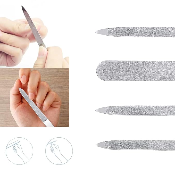 4 PCS Diamond Nail File Double Sided Metal Fingernail Manicure Files for Polish Nail, Removes Nail Ridges