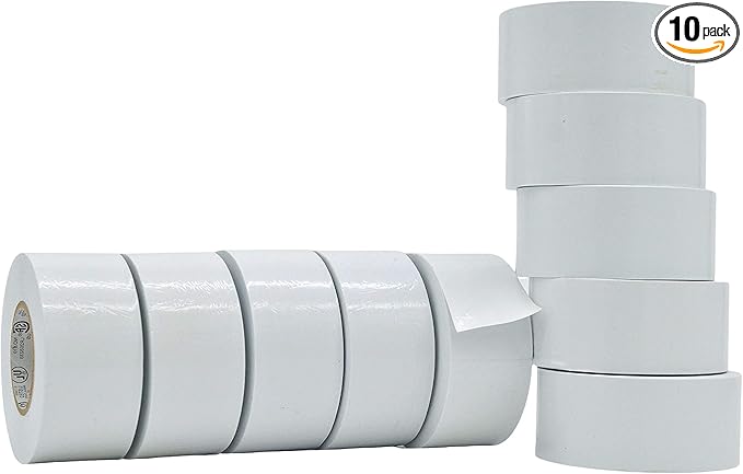WOD ETC766 Professional Grade General Purpose White Electrical Tape UL/CSA Listed core. Vinyl Rubber Adhesive Electrical Tape: 1.5 inch X 66 ft - Use at No More Than 600V & 176F (Pack of 10)