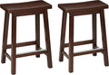 Amazon Basics Solid Wood Saddle-Seat Kitchen Counter Barstool with Footrest, Easy Assembly - 24-Inch Height - Walnut - Set of 2