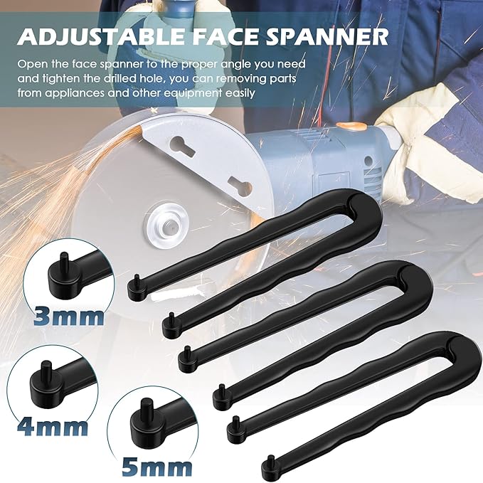 3 Pieces Steel Adjustable Face Spanner Wrench Pin Pliers Install/Removal Tool for Backing Pads on Angle Grinder for Cutting Pipes, Hoses, Cables, Wire and Round Nuts with Drilled Holes (3, 4, 5 mm)