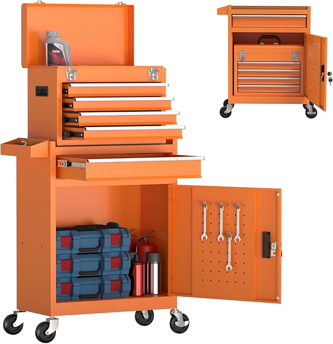 5-Drawer High Capacity Rolling Tool Chest, Tool Box with Drawers and Wheels, Toolbox on Wheels with Cabinet(Orange)