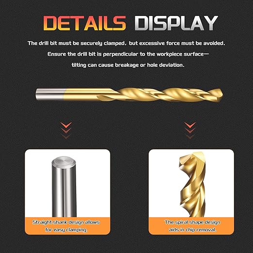 Drill Bit, 5/16" Cutting Diameter (7.938mm), 4241 HSS TiN Coated 118° Cutting Angle Versatile Jobber Bits - (Applications: for Drilling Plastic Wood Soft Thin Metal), 10-Pieces