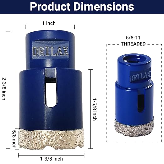 Drilax Pro Series 1-3/8 Inch Diamond Hole Saw for Angle Grinder – 5/8"-11 Thread – Dry Cutting Granite Drill Bit, Masonry Hole Saw & Quartz Countertop Drill Bit – Long Life 100+ Holes