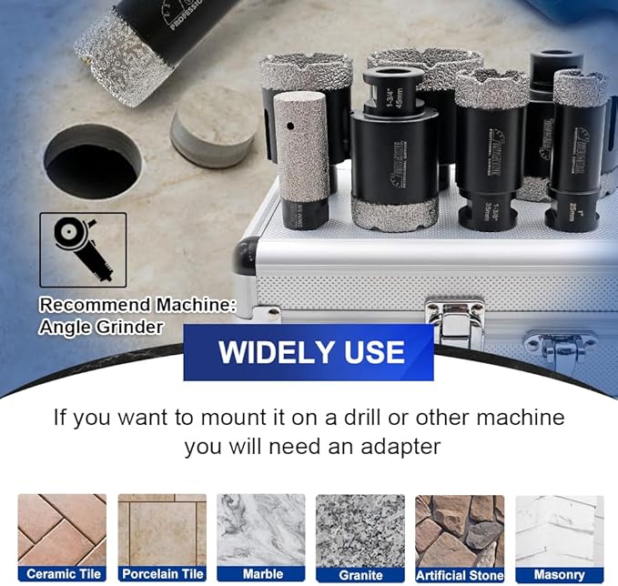 SHDIATOOL Diamond Core Drill Bits Set Hole Saw Kit for Porcelain Tile Ceramic Marble Brick Vacuum Brazed Cutter 7-Piece (25/35/45/51/65/76mm)+25mm Finger Bits