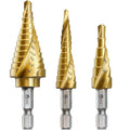 Step Drill Bit Set, 3 Pcs Titanium High Speed Steel Unibit Drill Bits, Stepped Up Bits for Sheet Metal, DIY Lovers with Aluminum Case, Total 28 Sizes for Multiple Hole