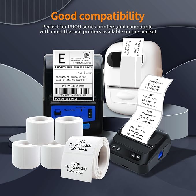 PUQU 30x70mm Direct Thermal Sticker Labels, Self-Adhesive All-Purpose Label Maker Tape, Compatible with AQ Series Label Printer, Refills Standard Laminated Office Labeling, 3 Rolls, 330 Labels
