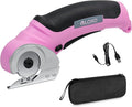 VLOXO Cordless Electric Scissors, Cardboard Cutter with Safety Lock 4.2V Electric Mini Cutter Power Rotary Scissors for Leather Felt Rug Box with Storage Box Pink