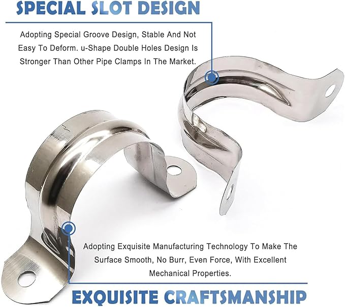 20 Pack 2 Inch 50mm U Bracket Rigid Pipe Strap Clamp, Two Hole Strap U Tube Pipe Conduit Clamp Clip for Pipe Fixing