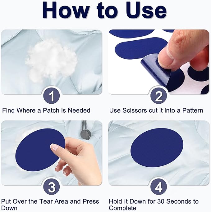 45PCS Nylon Repair Patch Self-Adhesive Pre-Cut Fabric Patch Down Jacket Repair Patches for Puffer Jackets Tenacious Tape Polyester Waterproof Lightweight Tent Repair Patch for Clothes Bag(Blue