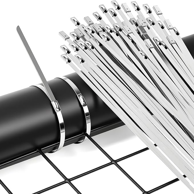 Stainless Steel Cable Tie Gun with Metal Zip Ties, for Fastening and Cutting Metal Cable Ties, 100pcs 11.8inch Stainless Steel Zip Ties heavy duty for Chain Link Fence, Exhaust Pipe Outdoor