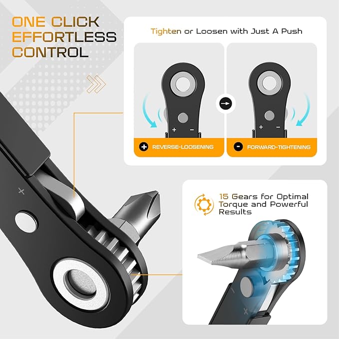 Right Angle Screwdriver Set: Mini Ratchet Screwdriver with Low Profile Offset Handle, Tamper Proof Torx, Hex Bits, Square Drive Bit, EDC Tool Set for Tight Spaces, Christmas Gifts for Men Dad Husband