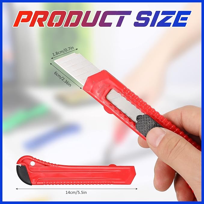 Chumia 60 Pack Box Cutter Bulk Utility Knife 18 mm Wide Blade Plastic Disposable Box Cutter Retractable Paper Knife Compact Extended Use for Office Art Studio School Home Warehouse Crafts 3 Colors