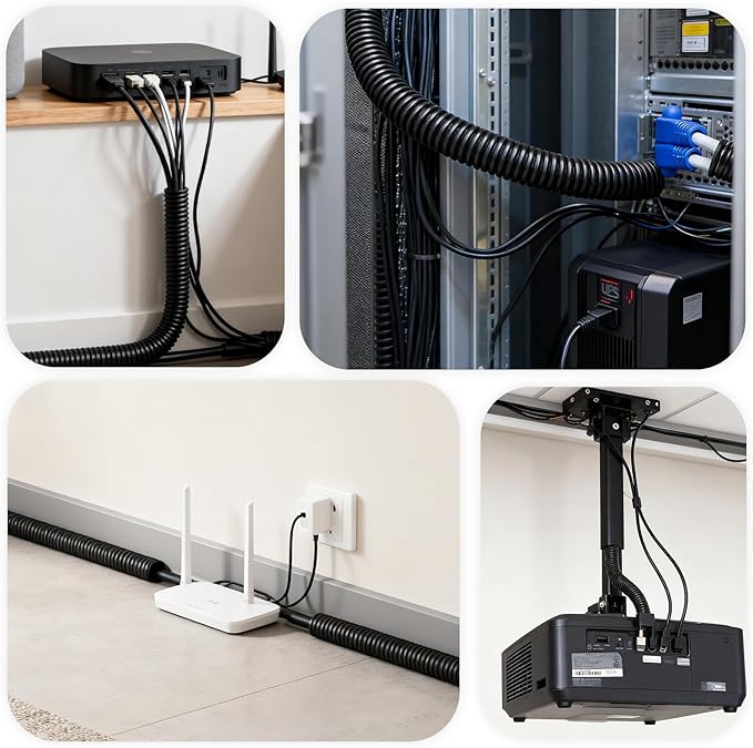 50FT 1/4 inch Split Wire Loom Tubing Kit with 2 Clamps - Flexible Abrasion Resistant Conduit for Automotive, Mechanical Cable Protection