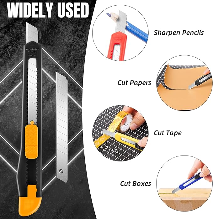 30 Pack Box Cutter Retractable, Snap-Off 9MM Utility Knife, Auto-Lock Razor Knife for Home, School, Hobby Use, Compact Box Opener Exacto Knife for Cutting Boxes, Carton, Cardboard, Vinyl, Rope