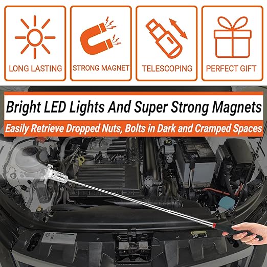 HERKING Mens Gifts for Him Telescoping Magnetic Pickup Tool with Telescoping Inspection Mirror, Unique Fathers Day Gifts for Men, Dad, Husband Boyfriend Birthday Gifts