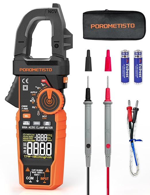 Digital Inrush Clamp Meter, CM06 Clamp Multimeter, T-RMS 6000 Counts 600A Amp Voltage Tester with VFD, LOZ, Measures NCV, AC/DC Voltage Current, Continuity Capacitance Frequency Resistance