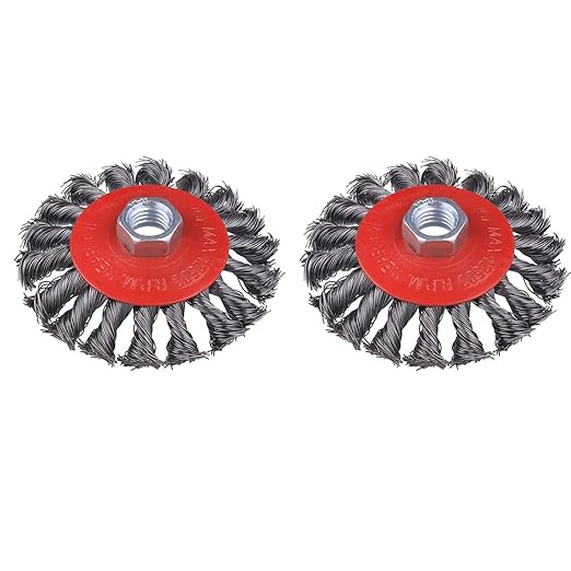 Wire Wheel for 4 1/2 Angle Grinder, 2 Pack 4 Inch Twist Knotted Wire Wheel for Grinders, with 5/8 Inch-11 Threaded Arbor, Angle Grinder Wire Wheel for Heavy&Light Duty Work