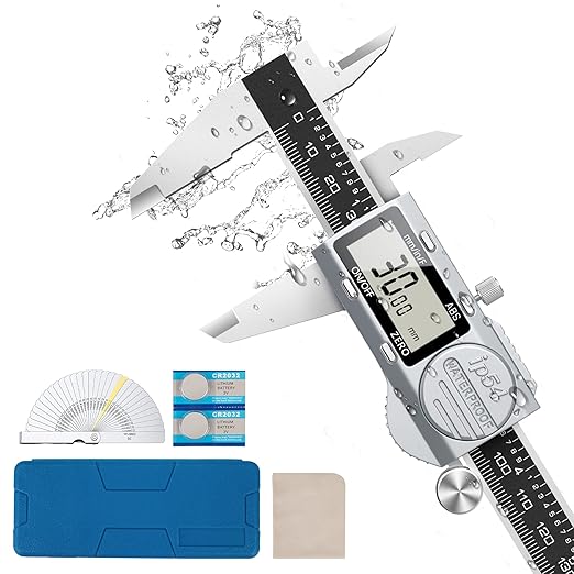 Digital Caliper 6 Inch, (ABS) Absolute Scale Caliper, IP54 Caliper Measuring Tool, Inch/MM/Fraction, Auto-Off LCD Stainless Steel Waterproof Micrometer Vernier Caliper, with Feeler Gauges