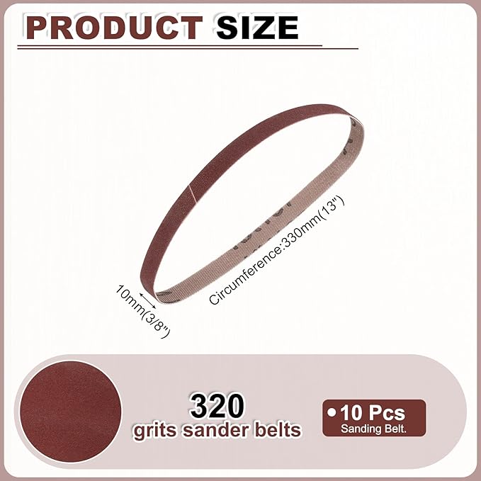 HARFINGTON 3/8 x 13 Inch Sanding Belts, 10 Pcs 320 Grits Aluminum Oxide Abrasive Belt Sander File Belt for Woodworking, Metal Polishing, Knife Sharpener