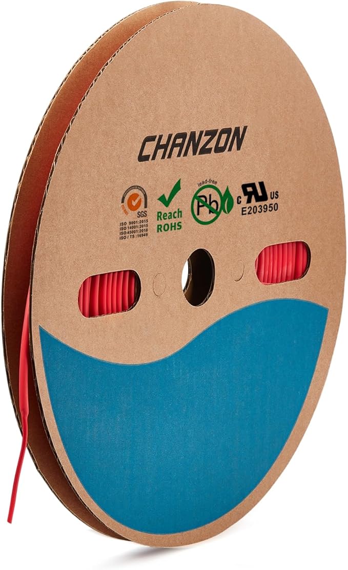 Chanzon 2:1 Ratio - 80Ft Roll - 1/16" (1.5mm) Heat Shrink Tubing 2:1(25M Total Length) Red Polyolefin Sleeving Wrap Shrinking 2 to 1 1pcs
