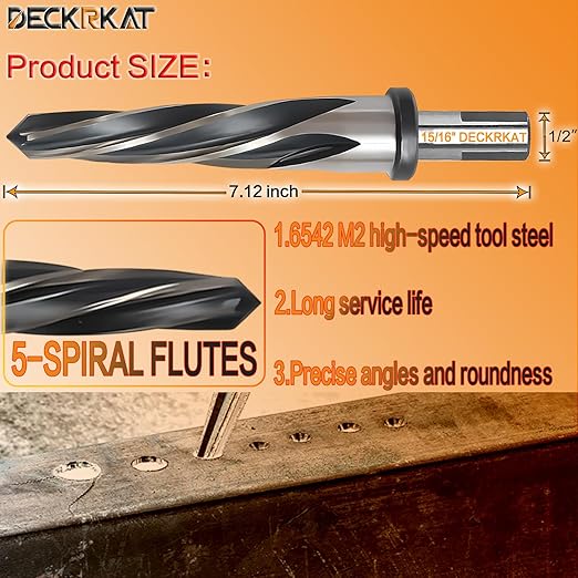 15/16" Reamer Drill Bit for Metal, M2 HSS Taper Reamer for Steel, Alloy, Wood, Plastic to Align, Enlarge Holes – 5-Spiral Flutes,1/2" Non-Slip Shank, 24mm Car Reamer, Bridge Construction Reamer.