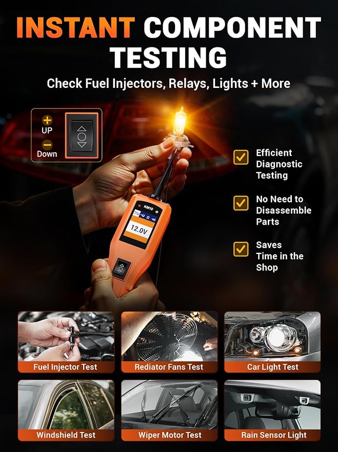 KZYEE KM10 Power Circuit Probe Kit, 12V 24V Automotive Circuit Tester, Digital Multimeter, Short Finder, AC/DC Voltage Tester, Diode & Resistance, Current Probe Component Activation, 20FT+20FT Cable