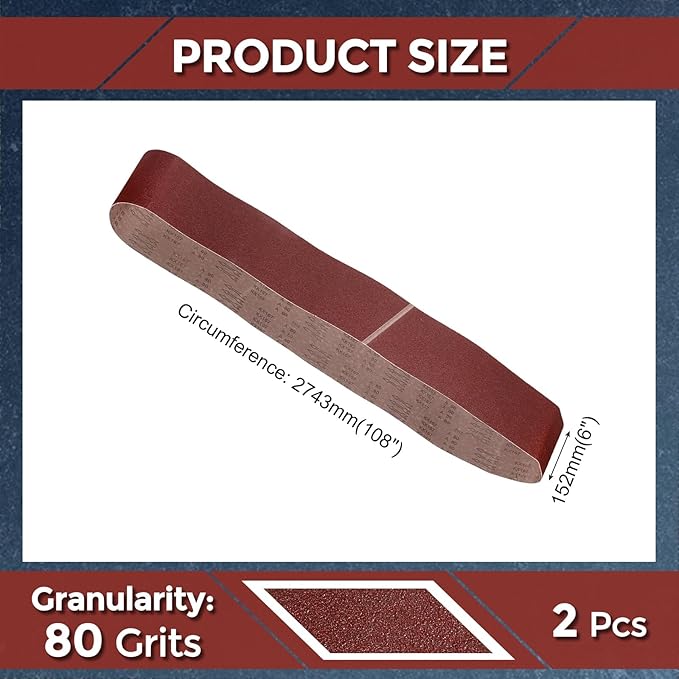 2 Pcs Sanding Belts 6 x 108 Inch 80 Grit Aluminum Oxide Abrasive Sandpaper for Belt Sander Metal Grinding Wood Working Weld Rust Removal