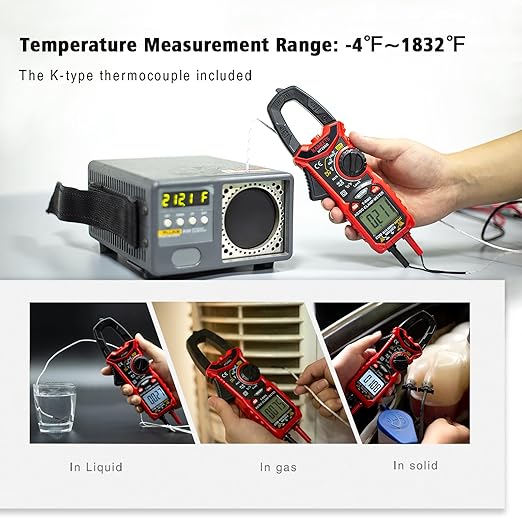 KAIWEETS HT206D Digital Clamp Meter T-RMS 6000 Counts, Multimeter Voltage Tester Auto-ranging, Measures Current Voltage Temperature Capacitance Resistance Diodes Continuity Duty-Cycle (AC/DC Current)