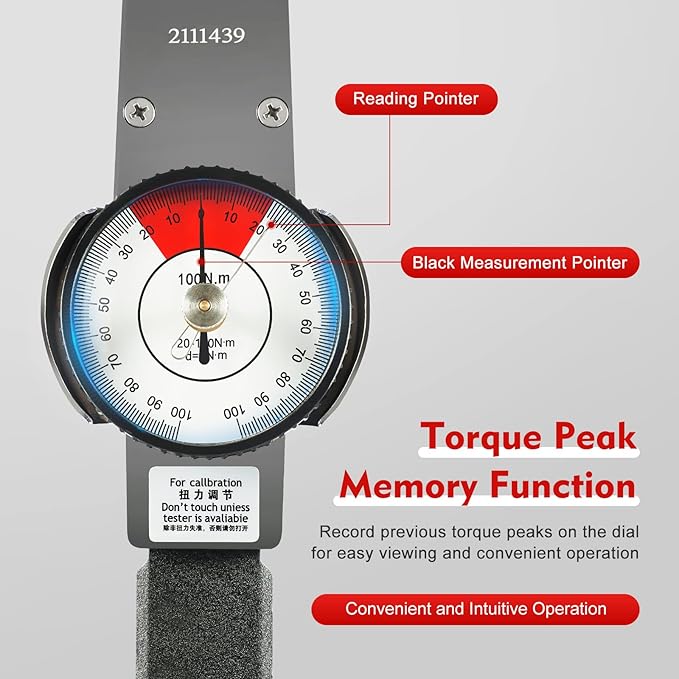 LOYALHEARTDY Dial Torque Wrench 0-100N.m Dial Indicator Torque Wrench Precision Torque Meter 1/2 Drive Indicating Torquemeter Torque Force Tester