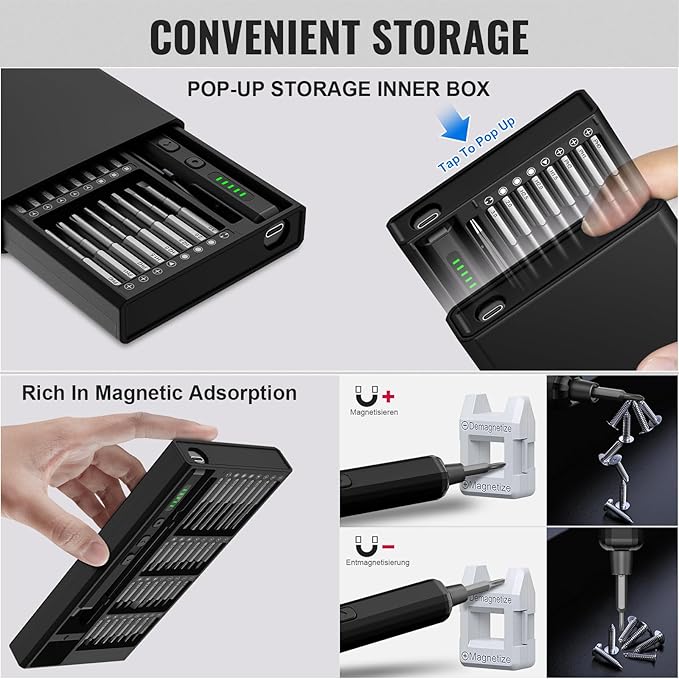 Mini Electric Screwdriver, 3.7V Precision Screwdriver Set Cordless Screwdrivers Rechargeable 72 In 1 Magnetic Bit Repair Tech Tool Kit for Electronics Computer Phone Laptop Camera RC Car Watch Glasses